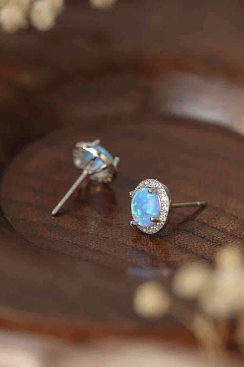 925 Sterling Silver Platinum-Plated Opal Round Stud Earrings