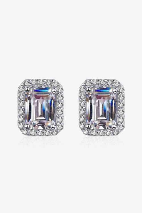 Adored 1 Carat Moissanite Rhodium-Plated Square Stud Earrings